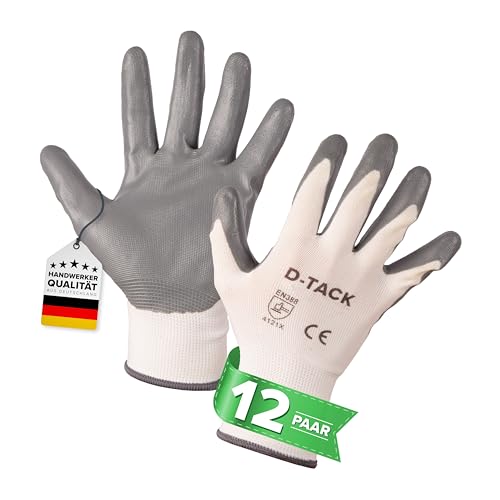 D-Tack 12 Paar Arbeitshandschuhe Standard | Hohe Griffigkeit durch Beschichtung | XXL (11) | Handschuh Herren | Nitril beschichtet | Griffigkeit bei Öl & Fett | Gartenarbeit, Handwerksarbeiten von D-Tack