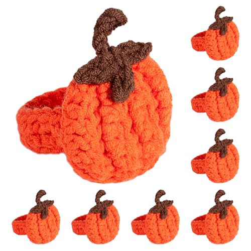 D-buy Handgefertigte gehäkelte Kürbis-Serviettenringe, Serviettenringe für Halloween, Herbst, Erntedankfest, Tischdekoration, Heimdekor-Akzente (8, Orange) von D-buy