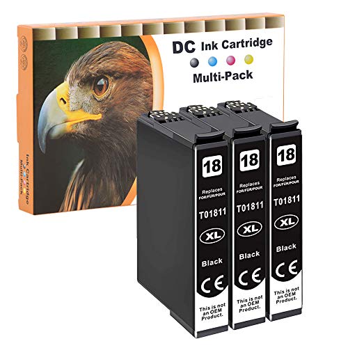3x 17ml BLACK D&C Druckerpatronen kompatibel zu Epson T-1811 BK Expression Home XP-102 XP-201 XP-202 XP-203 XP-205 XP-206 XP-210 XP-212 XP-215 XP-225 XP-30 XP-302 XP-305 XP-310 XP-312 XP-313 von D&C