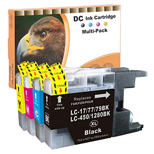D&C 4er Set Multipack Druckerpatronen Kompatibel für Brother LC-1280 LC1280 LC17/77/79 LC450 XXL Tintenpatronen für Brother MFC-J5910DW, MFC-J6510DW, MFC-J6710DW, MFC-J6910DW Mit Chip (1B/1C/1M/1Y) D&C 4er Set Multipack Druckerpatronen Kompatibel für Brother LC-1280 LC1280 LC17/77/79 LC450 XXL Tintenpatronen für Brother MFC-J5910DW, MFC-J6510DW, MFC-J6710DW, MFC-J6910DW Mit Chip (1B/1C/1M/1Y) von D&C