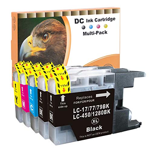 D&C 5er Set Multipack Druckerpatronen Kompatibel für Brother LC-1280 LC1280 LC17/77/79 LC450 XXL Tintenpatronen für Brother MFC-J5910DW, MFC-J6510DW, MFC-J6710DW, MFC-J6910DW Mit Chip (2B/1C/1M/1Y) von D&C