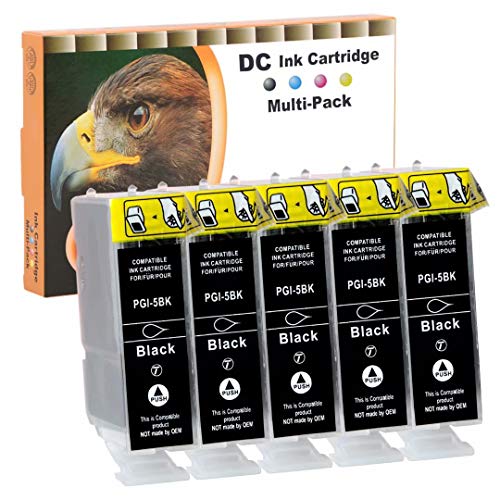 D&C 5x 28ml Black Druckerpatronen Kompatibel für Canon PGI-5 BK für Canon Pixma MP520x MP530 MP600 MP600r MP610 MP800 MP800r MP810 MP830 MP970 MX700 MX850 iP3300 iP3500 iP4200 iP4200x iP4300 iP4500 von D&C