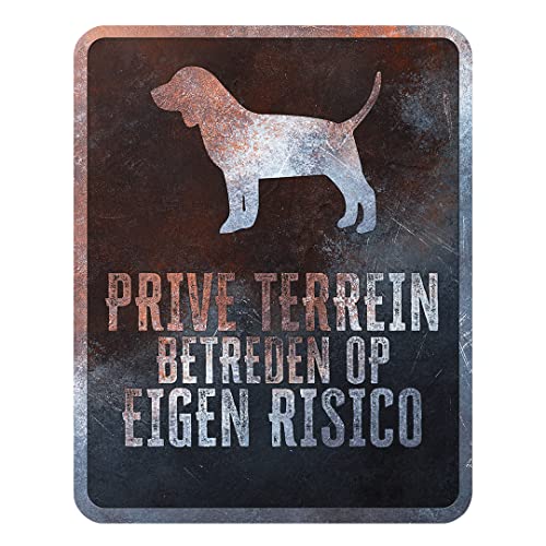 D&D Home, Warnschild "Achtung vor dem Hund", 25 x 20 x 0,3 cm, niederländische Version, schwarzer Hintergrund, rostbeständiges Metallschild mit lustigem Text von D&D Home