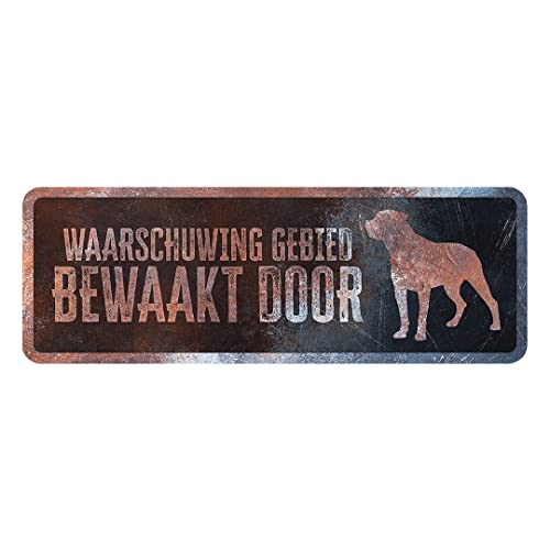 D&D Home, Warnschild Achtung am Hund, 40 x 13 x 0,3 cm, niederländische Version, schwarzer Hintergrund, Warnschild aus Metall, rostbeständig, mit lustigem Text von D&D Home