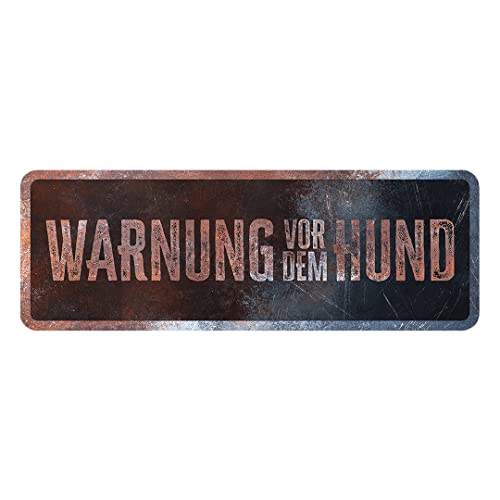 D&D Home, Warnschild Achtung an den Hund, 40 x 13 x 0,3 cm, deutsche Version, schwarzer Hintergrund, Warnschild aus Metall, rostbeständig, mit lustigem Text von D&D Home