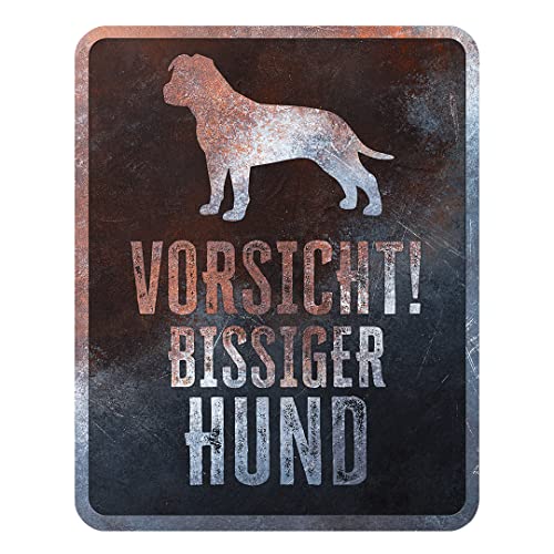 D&D Home, Warnschild "Achtung an den Hund", 25 x 20 x 0,3 cm, deutsche Version, schwarzer Hintergrund, Warnschild aus Metall, rostbeständig, mit lustigem Text von D&D Home