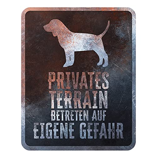 D&D Home, Warnschild "Achtung an den Hund", 25 x 20 x 0,3 cm, deutsche Version, schwarzer Hintergrund, Warnschild aus Metall, rostbeständig, mit lustigem Text von D&D Home