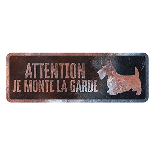 D&D Home, Warnschild "Attention au Hund", 40 x 13 x 0,3 cm, französische Version, schwarzer Hintergrund, Warnschild aus Metall, rostbeständig, mit lustigem Text von D&D Home
