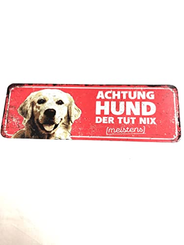 D&D Home, Warnschild Warnschild Hund 40 x 13 x 0,2 cm, Deutsche Version, roter Hintergrund, rostbeständiges Metall Warnschild mit lustigem Text von D&D Home
