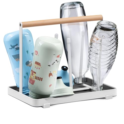 D&D Living® All-in-One Flaschenhalter für SodaStream - Abtropfgestell für Flaschen Aller Art: Duo/Crystal/Easy, Trink- und Babyflaschen - Universal-Trockenständer (Metall, Weiß) von D&D Living