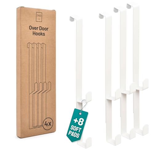 D&D Living® Türhaken zum Einhängen bis 16 mm | 4x Doppel Haken für Türgarderobe | Kleiderhaken für Tür und Schrank (Weiß) von D&D Living