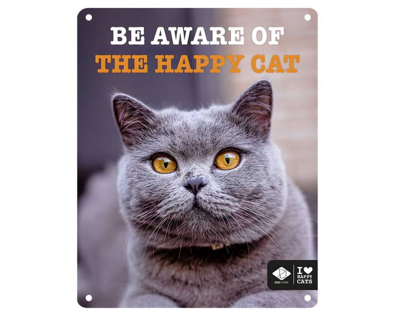 D&D Metallschild Schild I Love Happy Cats Be aware von D&D