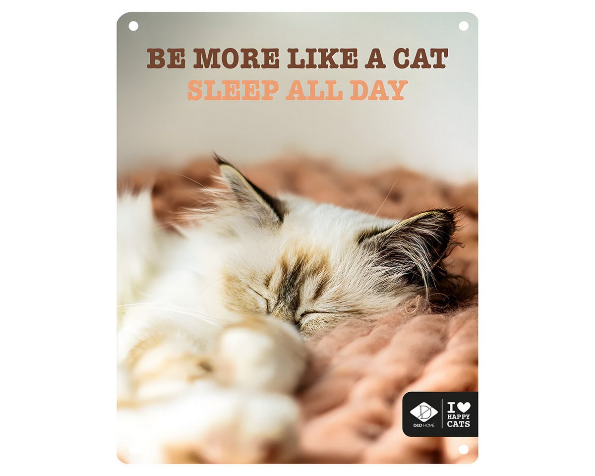 D&D Metallschild Schild I Love Happy Cats Sleep all day von D&D
