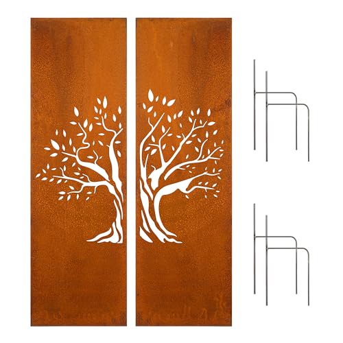 D&L Lasertec Edelrost Garten 2er Set Sichtschutzwand Metall 160x50 cm Baum inkl. Bodenanker von D&L Lasertec