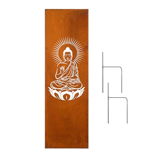 D&L Lasertec Edelrost Garten Sichtschutzwand Metall Buddha 160 x 50cm Gartendeko Gartenzaun inl. Bodenanker (Größe 160 x 50cm) von D&L Lasertec