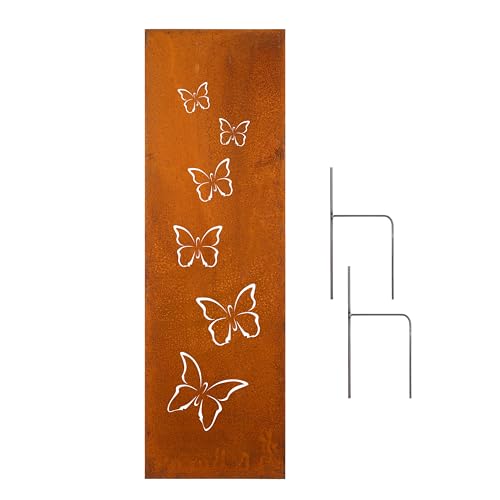 Edelrost Sichtschutzwand Schmetterlinge 3D 160x50 cm inkl. 2 Bodenanker, Gartendeko von D&L Lasertec