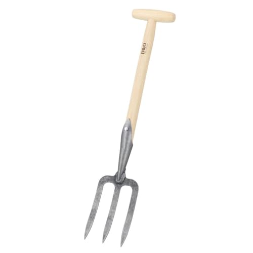 D&O Grabegabel mit 3 Zinken, geschmiedeter Borstahl und 40 cm T-Stiel aus Eschenholz, Gesamtlänge: 60 cm, Arbeitsbreite: 11,5 cm, Zinkenlänge: 15 cm, Forke, Handgabel, Blumengabel von D&O