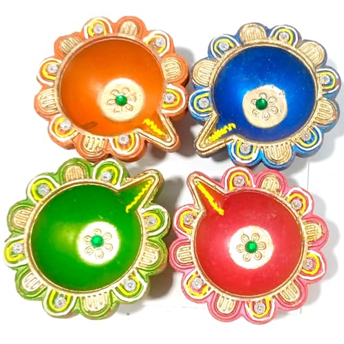 Diyas Diwali Diyas Diwali Deko-Ton, bunt, 4 Stück Diyas Diwali Diyas Diwali Deko-Ton, bunt, 4 Stück von D & S