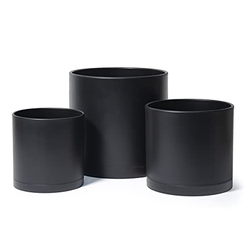 8 Inch 10 Inch 12 Inch, Set of 3, Black Color Planter Pots for Plants with Drainage Hole and Seamless Saucers, X-Large, 74-E-XL-2 von D'vine Dev