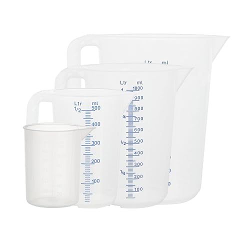 D.LINE Hünersdorff Messbecher-SET, 4er Pack,Messbecher Set mit Griff, 2L,1L,500ml, 120ml,transparent,Hitzebeständig für Waschmittel, Küche, Labor, die Autopflege und vieles mehr,extra feine Skala von D.LINE