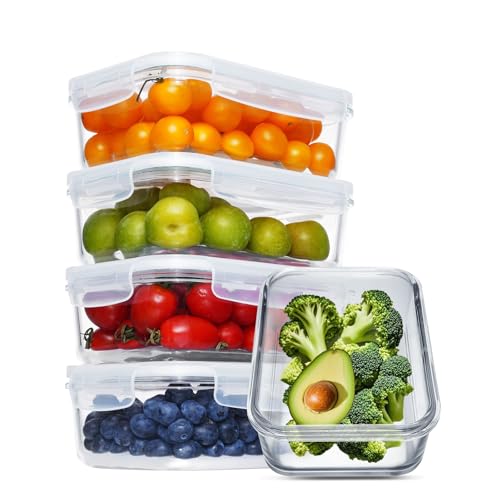 D.M DESIGN·MASTER [5 Pack, 30 OZ-Glass Meal Prep Container, Glas Lebensmittel Lagerbehälter mit Deckel, Glas Lunch Container, Geschirrspüler Mikrowelle Gefrierschrank Ofen Safe von D.M DESIGN·MASTER