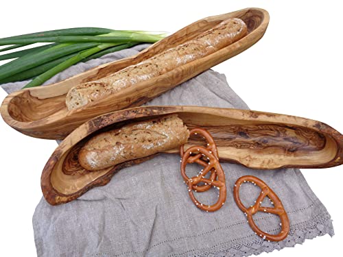 D.O.M. Brotschale rustikal aus Olivenholz in verschiedenen Längen (35-39 cm) von D.O.M. Die Olivenholz Manufaktur