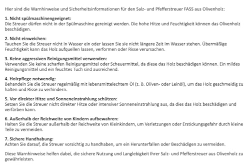D.O.M. Salzstreuer und Pfefferstreuer FASS aus Olivenholz - einzeln oder als Set (Salzstreuer) von D.O.M. Die Olivenholz Manufaktur