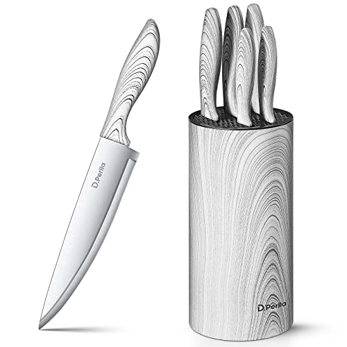 D.Perlla Messerblock, 6-tlg Messerset Edelstahl Kochmesser, Abnehmbar für einfache Reinigung, Plastik Messeraufbewahrung, Für alle Küchenmesser geeignet, Weiß von D.Perlla