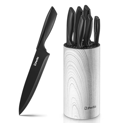 D.Perlla Messerblock Set, 7-tlg Scharf Edelstahl Messerblock mit Messer, Ergonomischer und Rutschfester Griff, Abnehmbar für einfache Reinigung, Für alle Küchenmesserset, Schwarz von D.Perlla