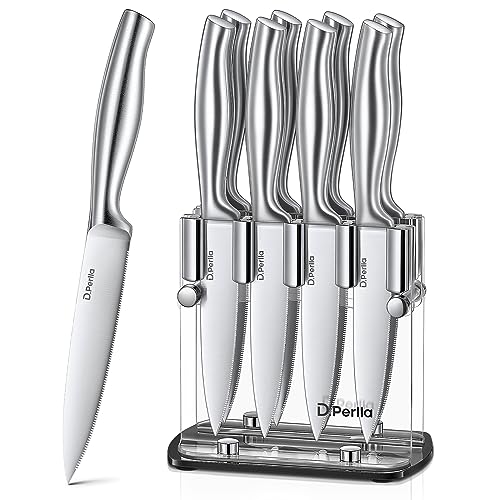 D.Perlla Steakmesser Set 9-teiliges, mit ergonomischem Griff, 8 gezahnte Steakmesser, mit Acryl-Messerhalter von D.Perlla