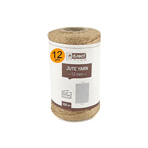 D.RECT 100m Jute-Schnur - 12 Stück | Natur Braun Jute-Kordel | Packschnur Geschenk-Band Bastelschnur Dekokordel | 1,2mm Dicke | Für: Verpackung, DIY Kunst-Handwerk, Floristik, Dekoration, 110984 von D.RECT