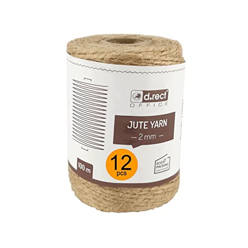 D.RECT 100m Jute-Schnur - 12 Stück | Natur Braun Jute-Kordel | Packschnur Geschenk-Band Bastelschnur Dekokordel | 2mm Dicke | Für: Verpackung, DIY Kunst-Handwerk, Floristik, Dekoration, 110991 von D.RECT