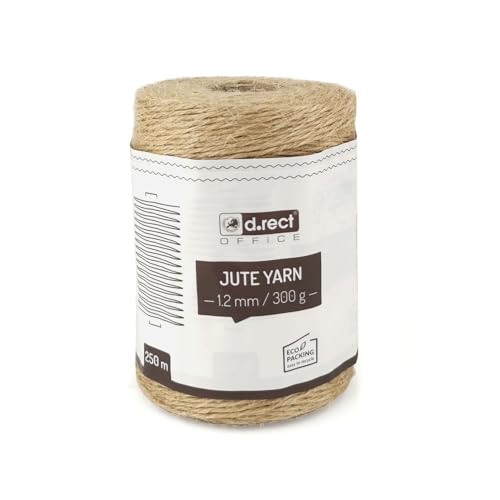 D.RECT 250m Jute-Schnur Natur Braun Jute-Kordel | Packschnur Geschenk-Band Bastelschnur Dekokordel | 1,2mm Dicke | Für: Verpackung, DIY Kunst-Handwerk, Floristik, Dekoration von D.RECT