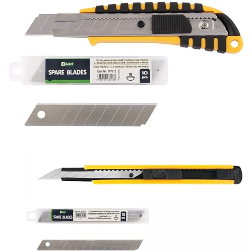 D.RECT 2er SEt Cuttermesser, Messer mit 20er Set abbrechbarer Klinge, Allzweckmesser, Teppichmesser, Schneidwerkzeug, Mehrzweckmesser, Bastelmesser, Ersatzklinge für abbrechbare Klinge von D.RECT