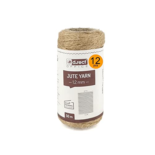 D.RECT 50m Jute-Schnur - 12 Stück | Natur Braun Jute-Kordel | Packschnur Geschenk-Band Bastelschnur Dekokordel | 1,2mm Dicke | Für: Verpackung, DIY Kunst-Handwerk, Floristik, Dekoration, 110983 von D.RECT