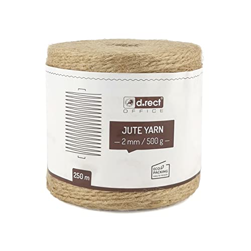 D.RECT 800011 250m Jute-Schnur Natur Braun Jute-Kordel | Packschnur Geschenk-Band Bastelschnur Dekokordel | 2mm Dicke | Für: Verpackung, DIY Kunst-Handwerk, Floristik, Dekoration von D.RECT