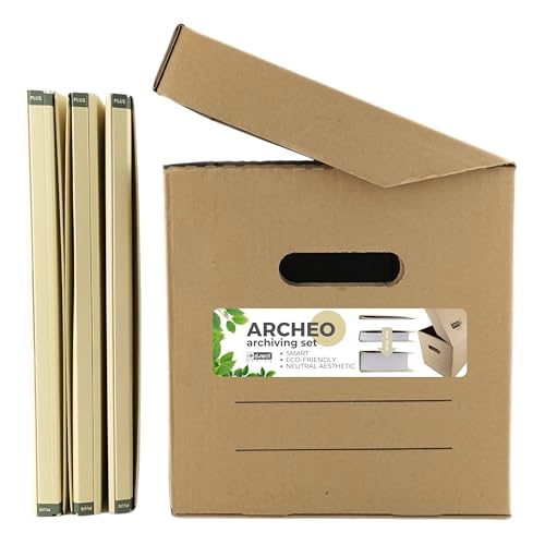 D.RECT - Archivbox ARCHEO Set Lagerbox 250x340x260 mm Klappdeckelbox Archivschachtel Aktenkarton mit 3 pastellfarbene Zero Max Ordner Beige von D.RECT
