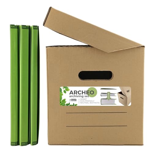 D.RECT - Archivbox ARCHEO Set Lagerbox 250x340x260 mm Klappdeckelbox Archivschachtel Aktenkarton mit 3 pastellfarbene Zero Max Ordner Grün von D.RECT