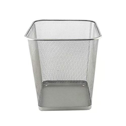 D.RECT Papierkorb Büro 18L - Abfalleimer, Papierkorb aus Drahtgeflecht Mülleimer, Papiereimer - Metall Büroeimer Mesh Eckig, Silber von D.RECT