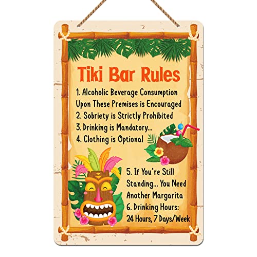 D4DREAM Tiki Bar Blechschilder Tiki Bar Rules Tiki Bar Schild 19,8 x 30 cm Tiki Bar Dekorationen Zinn Tiki Bar Dekor und Schilder Tiki-Schilder für Männer Frauen Wanddekoration für Bars Restaurants von D4DREAM