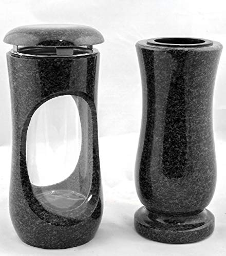 designgrab Design small Grablampe mit Vase aus Granit Nero Impala/Astor anthrazit von D4G Design4Grab