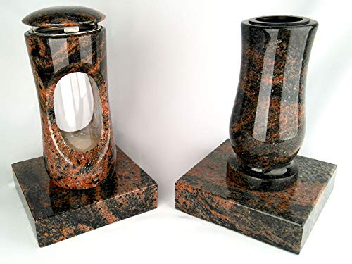designgrab Design small Grablampe mit Vase und 2 Stück Sockel aus Granit Aurora/Aruba/Aurindi/Indora von D4G Design4Grab