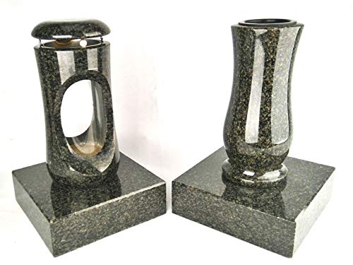 designgrab Design small Grablampe mit Vase und 2 Stück Sockel aus Granit Nero Impala/Astor anthrazit von D4G Design4Grab
