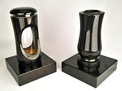 designgrab Design small Grablampe mit Vase und 2 Stück Sockel aus Granit Schwedisch Black SS1 schwarz von D4G Design4Grab