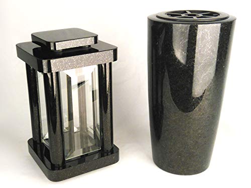 designgrab Grablampe Modern mit Vase Elegance aus Granit Schwedisch Black SS1 schwarz, Grabschmuckset von D4G Design4Grab