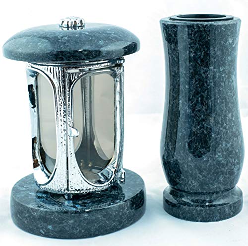 designgrab Grablampe aus verchromtem Aluminium und Grabvase in Granit Labrador Blue Pearl BP designgrab Grablampe aus verchromtem Aluminium und Grabvase in Granit Labrador Blue Pearl BP von D4G Design4Grab