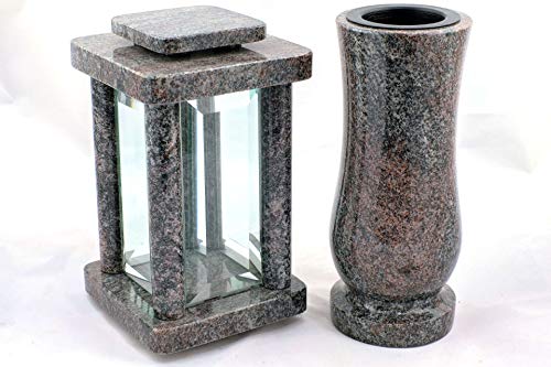designgrab Modern Grablampe mit Vase aus Granit Paradiso, Grabschmuckset von D4G Design4Grab