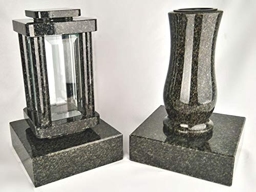 designgrab Modern Grablampe mit Vase und 2 Stück Sockel aus Granit Nero Impala, Grabschmuckset designgrab Modern Grablampe mit Vase und 2 Stück Sockel aus Granit Nero Impala, Grabschmuckset von D4G Design4Grab