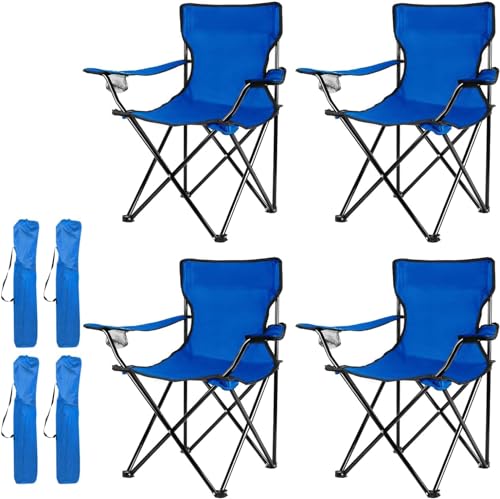 DA-MEIJULE Tragbarer Campingstuhl mit Tragetasche, tragbarer Outdoor-Stuhl für faltbaren Rasenstuhl, Outdoor-Campingstuhl mit Getränkehalter zum Angeln, Outdoor-Sport, 4 Stück, Blau von DA-MEIJULE