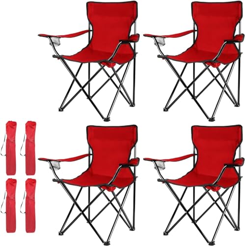 DA-MEIJULE Tragbarer Campingstuhl mit Tragetasche, tragbarer Outdoor-Stuhl für faltbaren Rasenstuhl, Outdoor-Campingstuhl mit Getränkehalter zum Angeln, Outdoor-Sport, 4 Stück, Rot von DA-MEIJULE